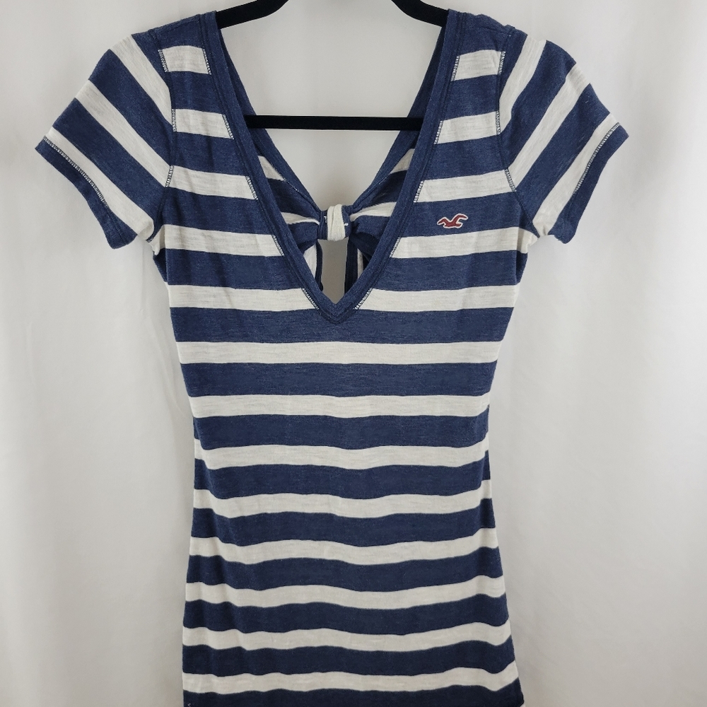 American Eagle Blue Stripe Short Sleeve Open Back Blouse Size XS
